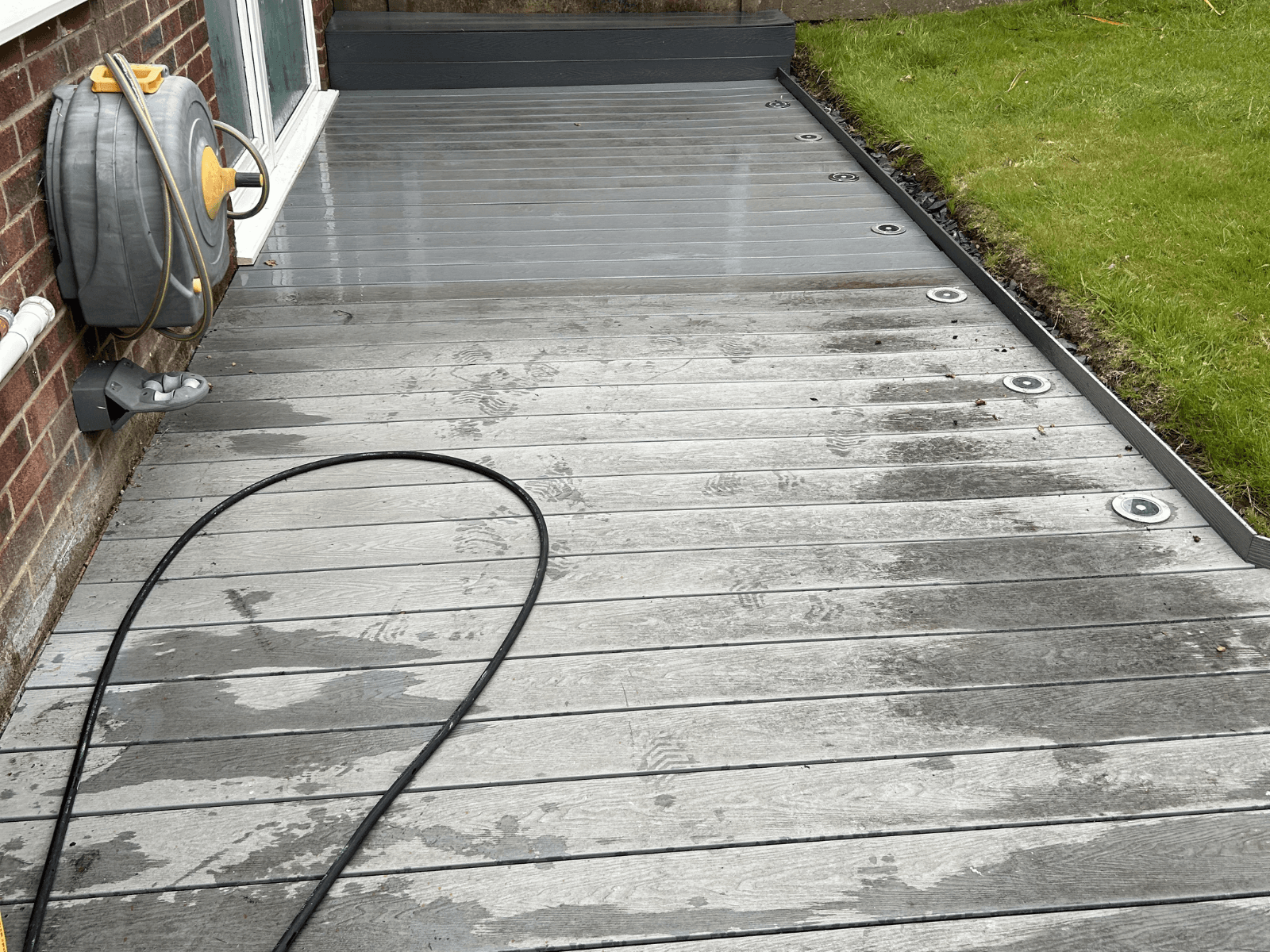 Composite decking before cleaning
