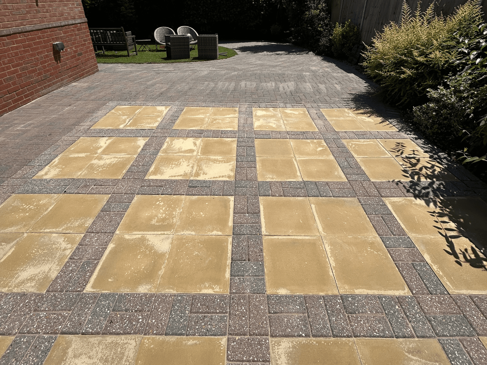 Block paving patio after cleaning