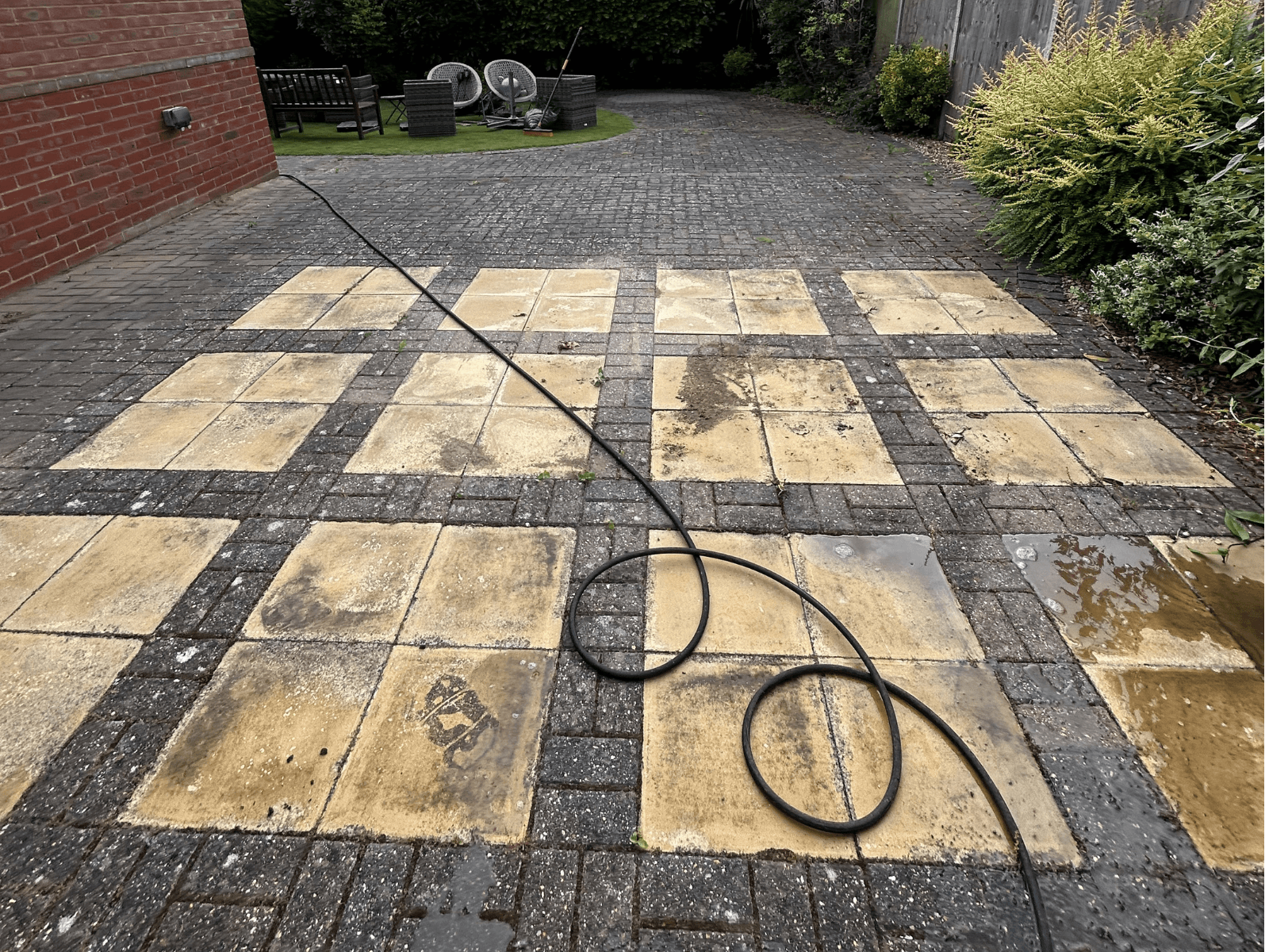 Block paving patio before cleaning