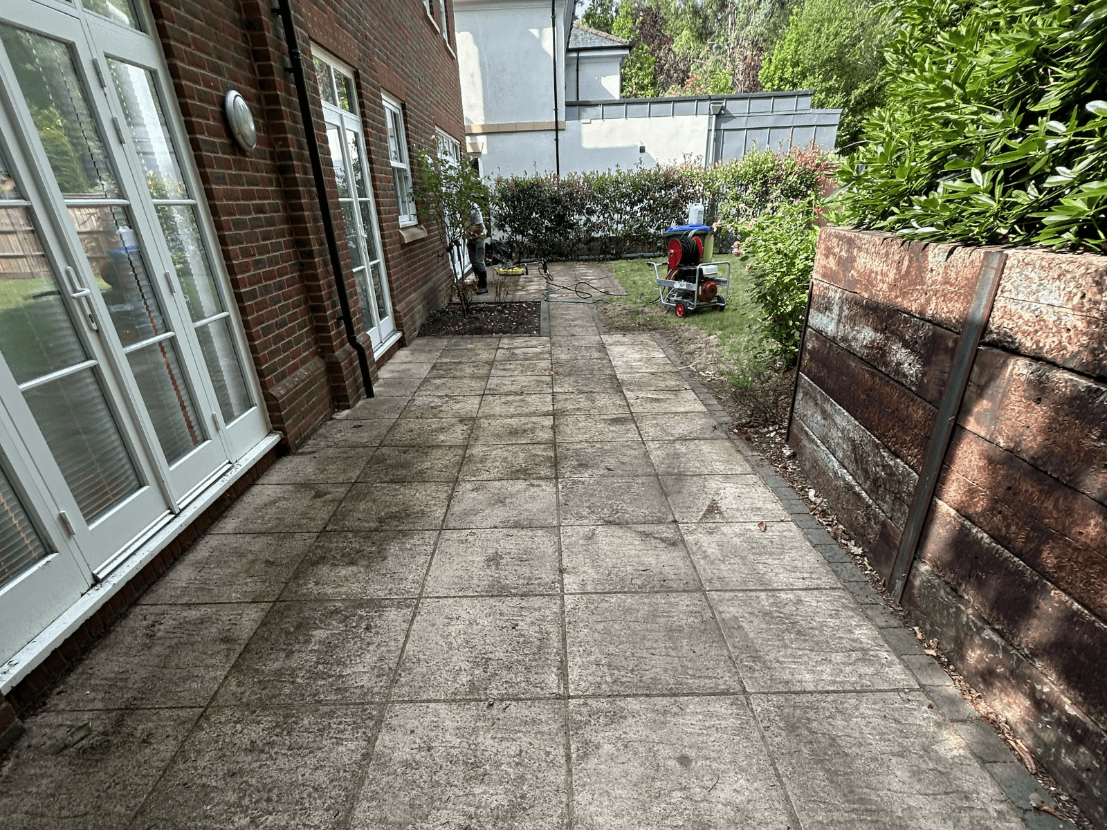 Patio restoration before cleaning